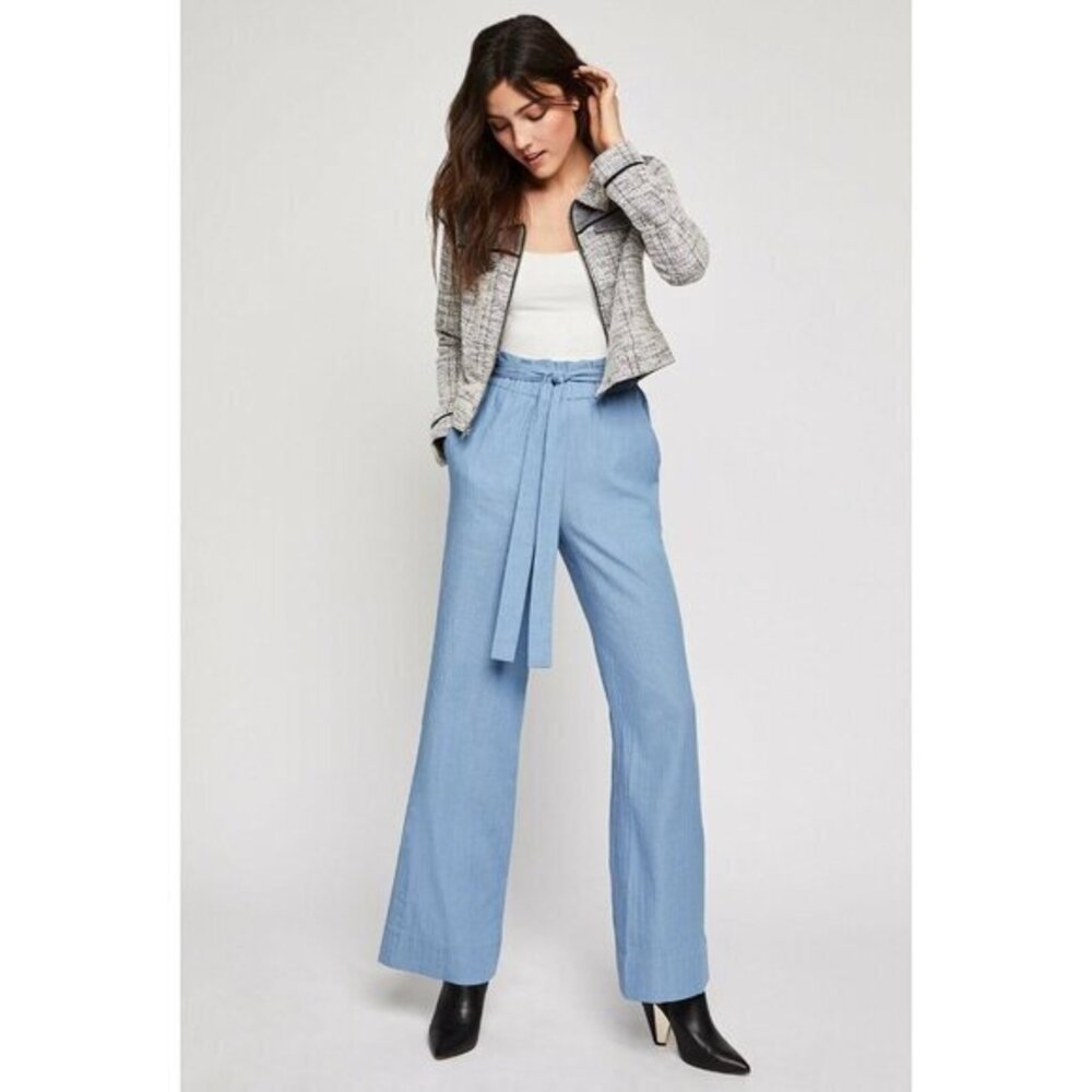BCBGeneration Pants Blue Woven Textured Paperbag Denim Trousers SZ M NWT $108